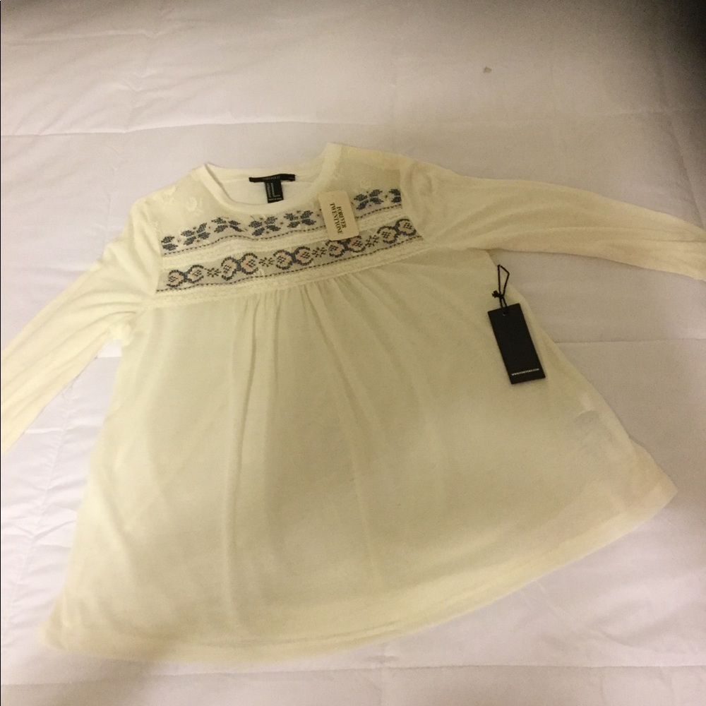 Forever21 cream embroidered boho top